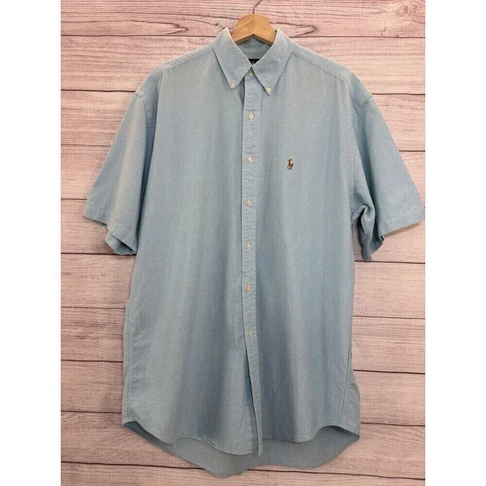 Ralph Lauren Shirt Mens L Blue Plaid Blake Short Sleeve Button Down